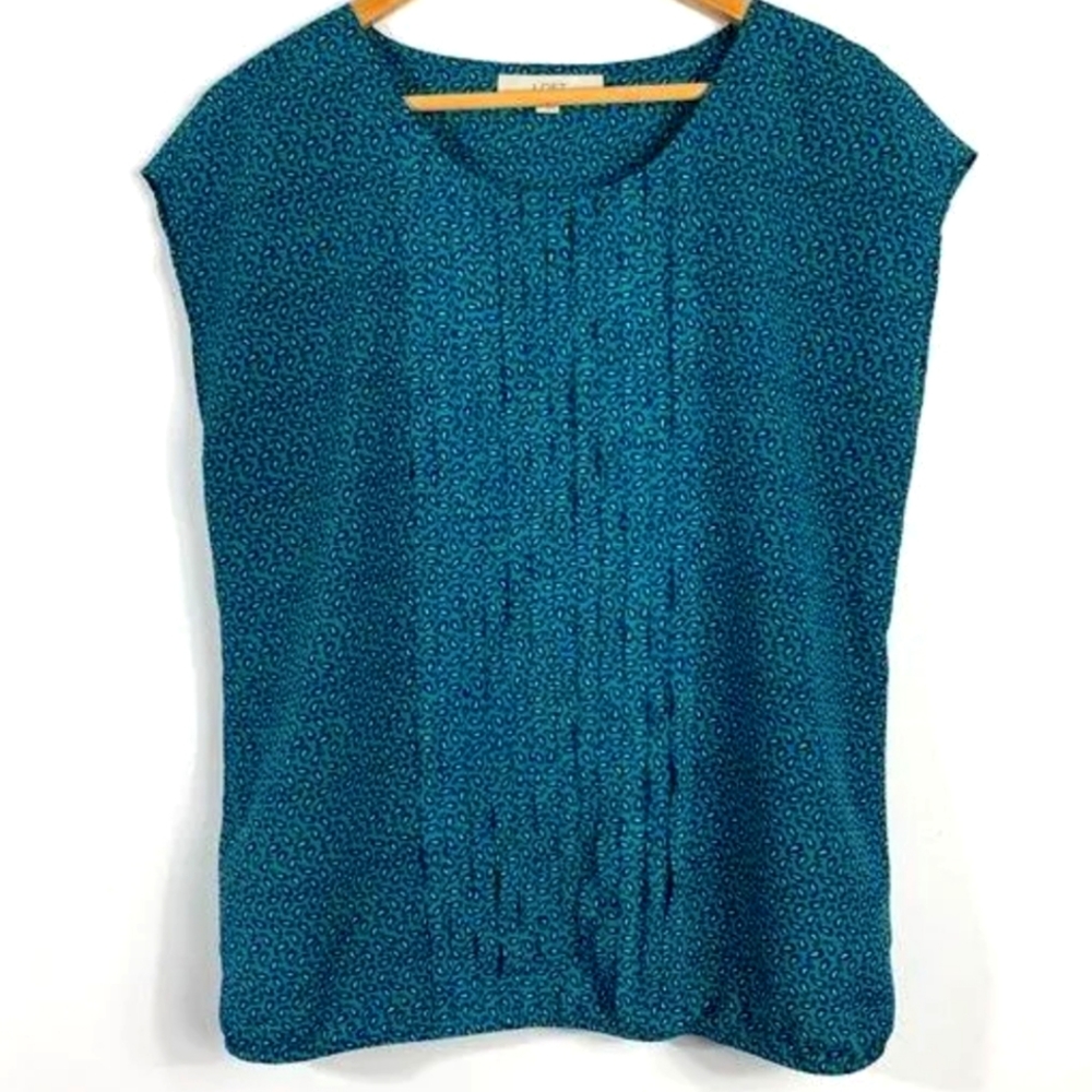 Loft Ann Taylor Sheer Paisley Pleated Teal Tank Top Size Small S